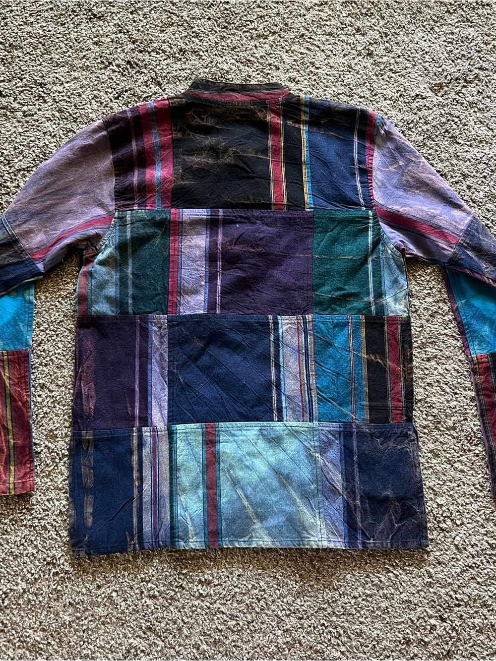 EARTHBOUND Patchwork Stripe Henley Shirt - Blue, Green, Purple - Picture 7 of 8